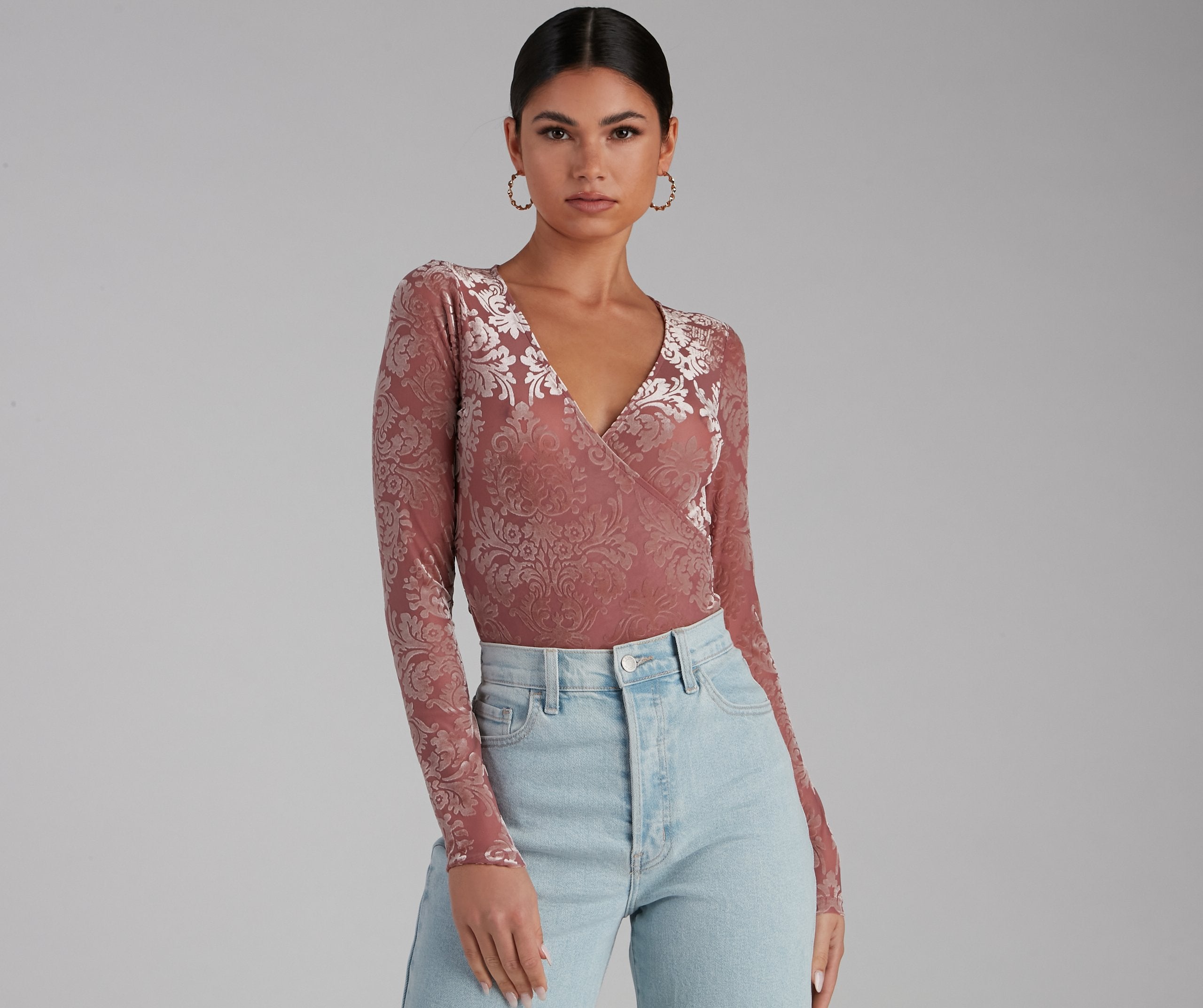 Lookin' Luxe Flocked Velvet Bodysuit