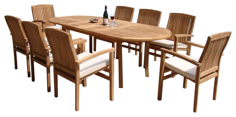 9 Piece Outdoor Teak Dining Set  117 quotOval Table  8 Wave Stacking Arm Chairs   Traditional   Outdoor Dining Sets   by Teak Deals  Houzz