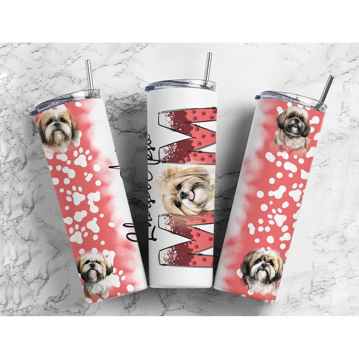 Lhasa Apso Dog Mom 20 Oz Insulated Skinny Metal Tumbler w/Lid and Straw - Multi