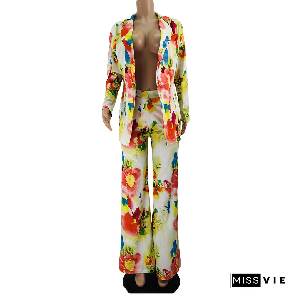 New Autumn Ins Printed Wide-leg Pants Suit Two-piece Suit