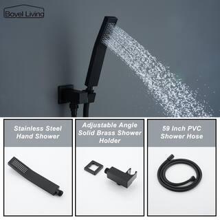 Boyel Living Wall Mount Single-Handle 1-Spray Tub and Shower Faucet with 12 in. Fixed Shower Head in Matte Black (Valve Included) SMD-88016B-12