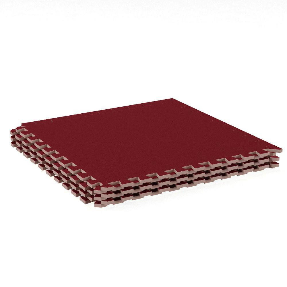 Stalwart Red 24 in. x 24 in. EVA Foam Floor Mat with Carpet Top (6-Pack) HW5500028