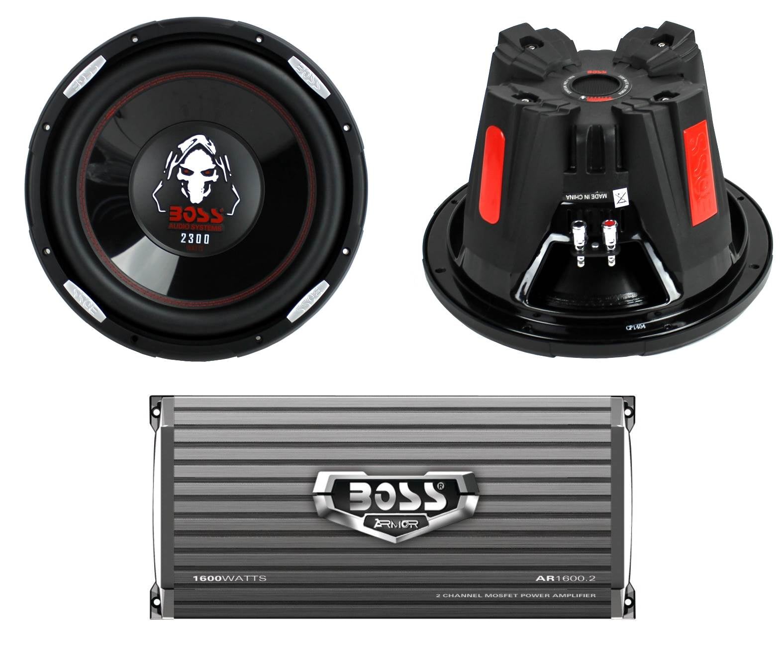 2 BOSS P126DVC 12-Inch 2300W Car Subwoofers and AR16002 2 Channel Amplifier