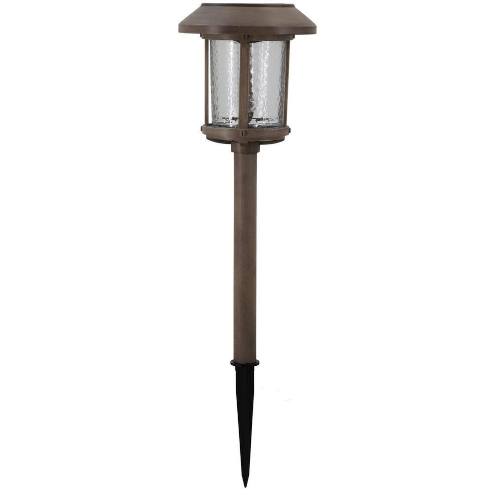 Hampton Bay Hawthorne Sandstone Solar LED Weather Resistant Path Light 14 Lumens with Ice Glass Lens and Vintage Bulb (4-Pack) P5100-01-06 Tan