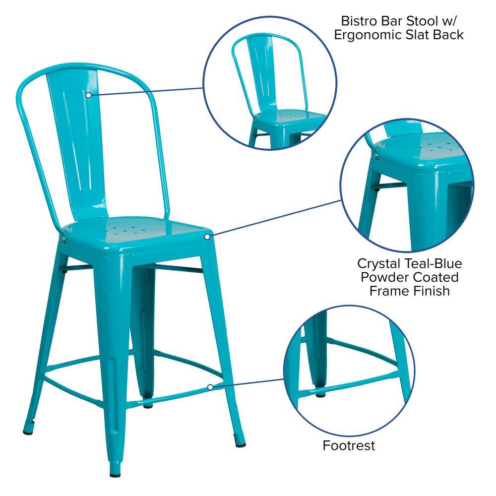 Flash Furniture 24 in. Crystal Blue Metal Bar Stool ET353424CB