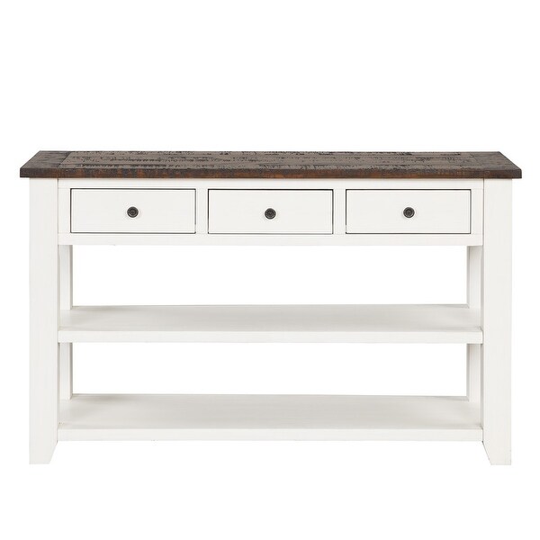 Wood Top Console Table with 3 Storage Drawers and 2 Shelves