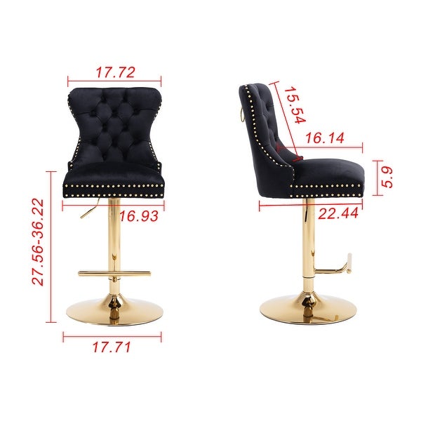 Modern Swivel Bar Stools Set of 2 Adjustable Counter Height with Velvet Upholstered Stool with High Back and Ring Pull