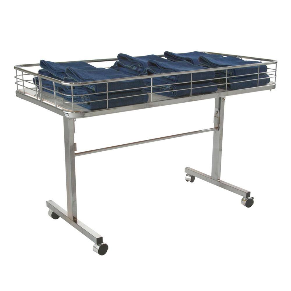 Econoco 48 in. D x 24 in. W x 31 in. H White Metal Grid 4-Wheeled Folding Storage Table DT48W