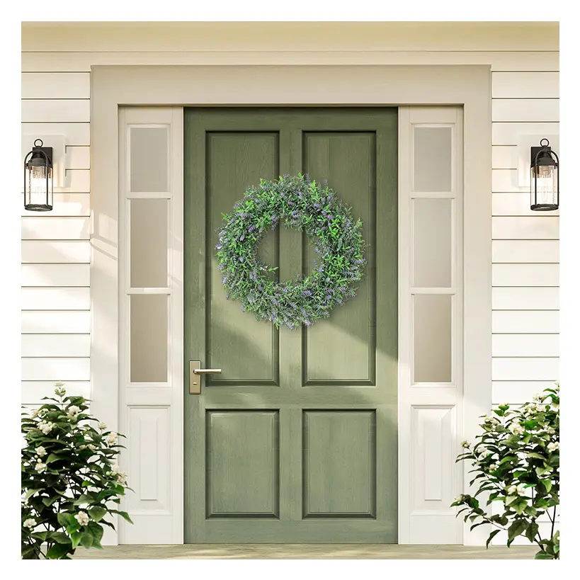 Hh 67 Garden Supplies Lavender Garland Artificial Green Plant PE Leaf Decorative Wreath for Door