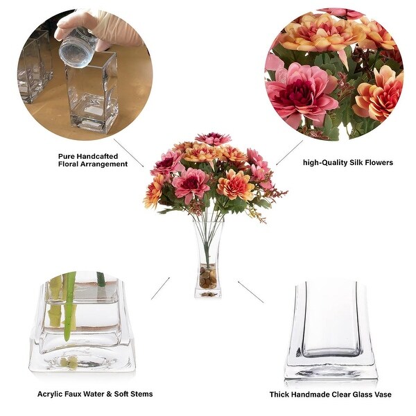 Mixed Artificial Daisy Floral Arrangements in Vase with River Stone，Table Centerpieces for Dining Room