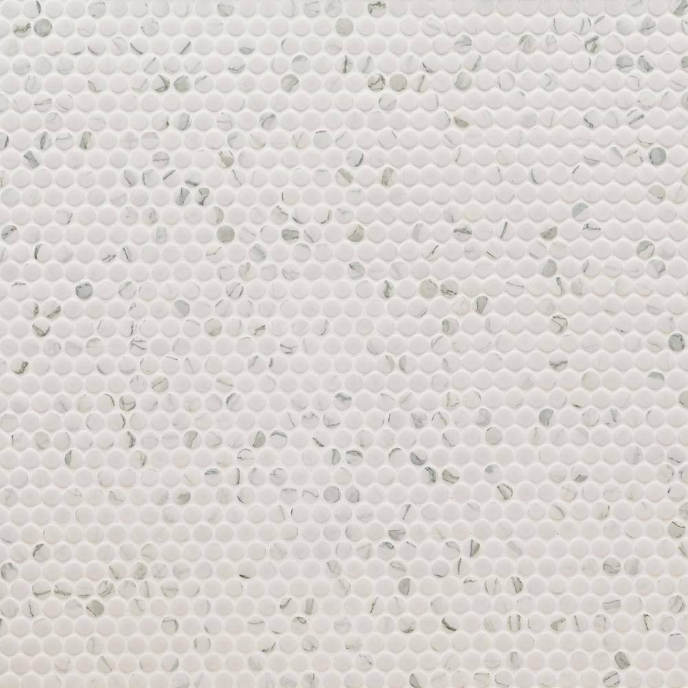 MSI Penny Round Carrara White 11.3 in. x 12.2 in. Matte Porcelain Mesh-Mounted Mosaic Tile (0.96 sq. ft.Each) PT-PENRD-CARM