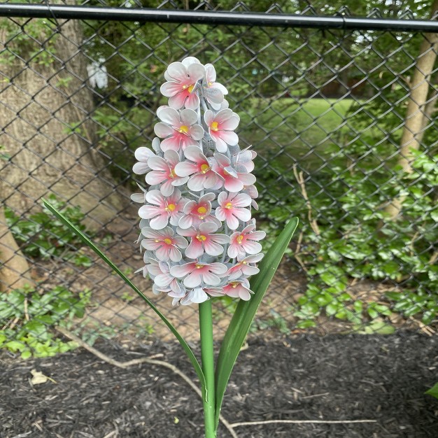 Pink And White Mallow Solar Lighted Flower Outdoor Decoration