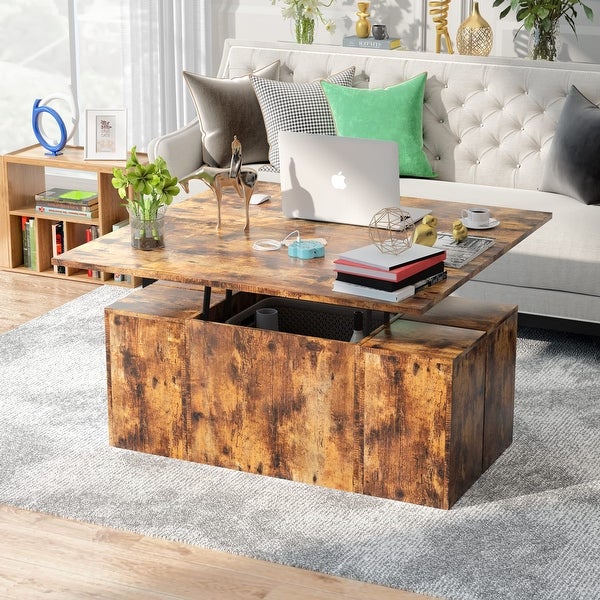 Lift Top Coffee Table，3 in 1 Multi-Function Coffee Table with 4 Storage Bench，39.4