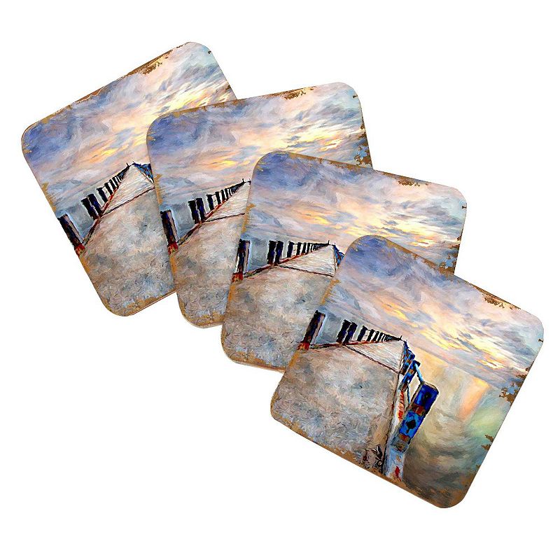 Pier Coastal Wooden Cork Coasters Gift Set of 4 by Nature Wonders