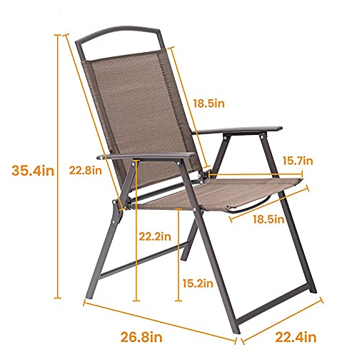 Crestlive Products Set of 4 Patio Folding Chairs 4-Pack Dining Chairs Outdoor Portable Sling with Armrest for Camping, Beach, Garden, Pool, Backyard, Deck (Brown)