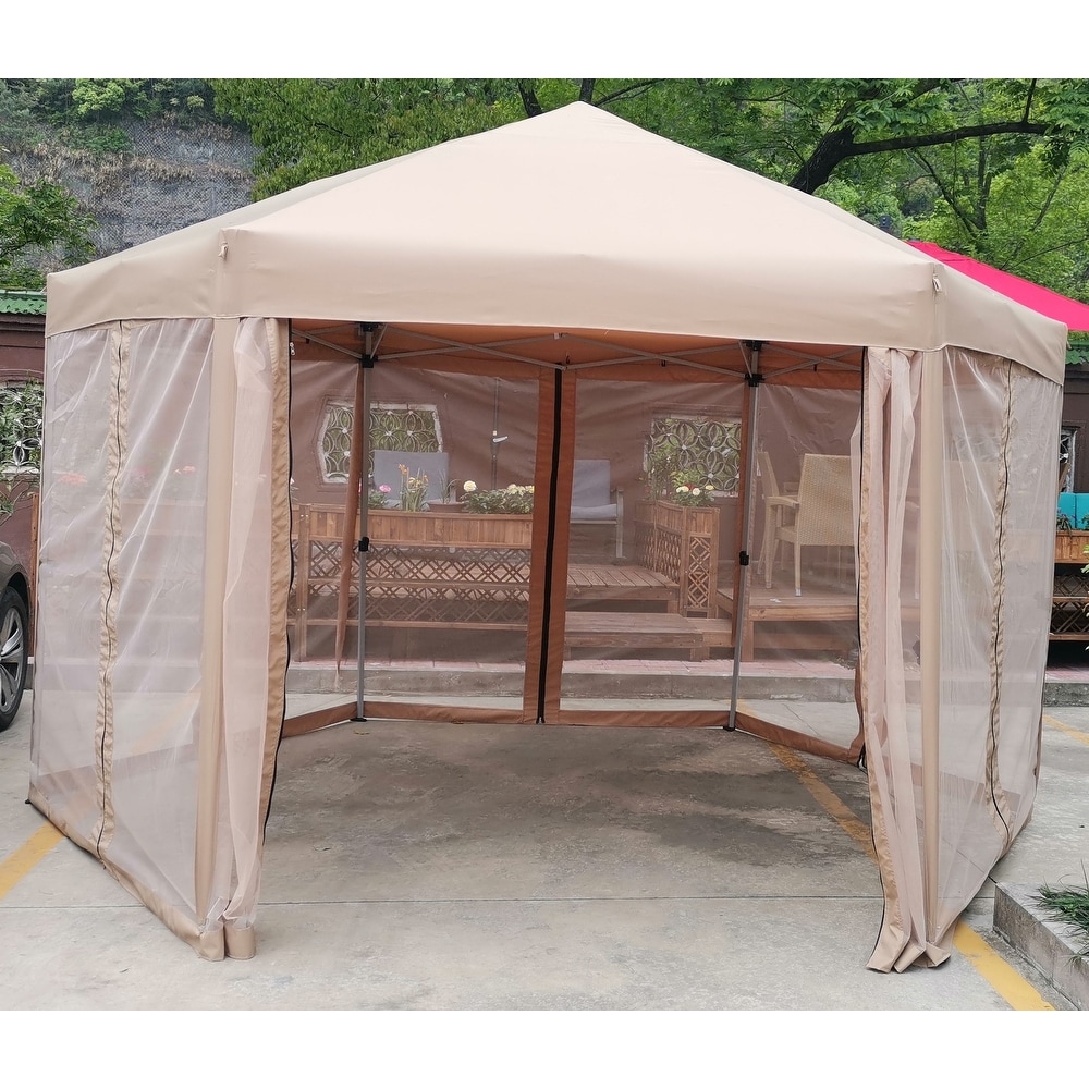 13 x 13 Ft Pop Up Hexagonal Canopies Gazebos   Pergolas 6 Sided with Strong Steel Frame Storage Bag