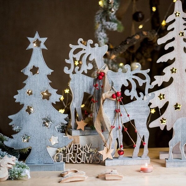 RusticReach Christmas Desktop Decoration Figurines in Wood