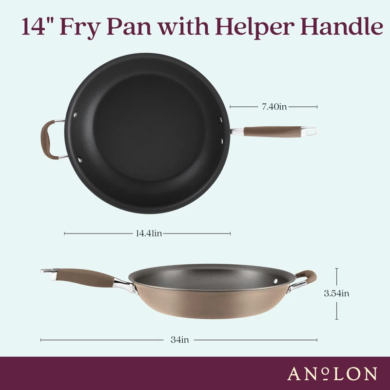 Anolon 84121 Advanced Hard Anodized Nonstick Frying Pan / Fry Pan / Hard Anodized Skillet with Helper Handle - 14 Inch， Brown Bronze