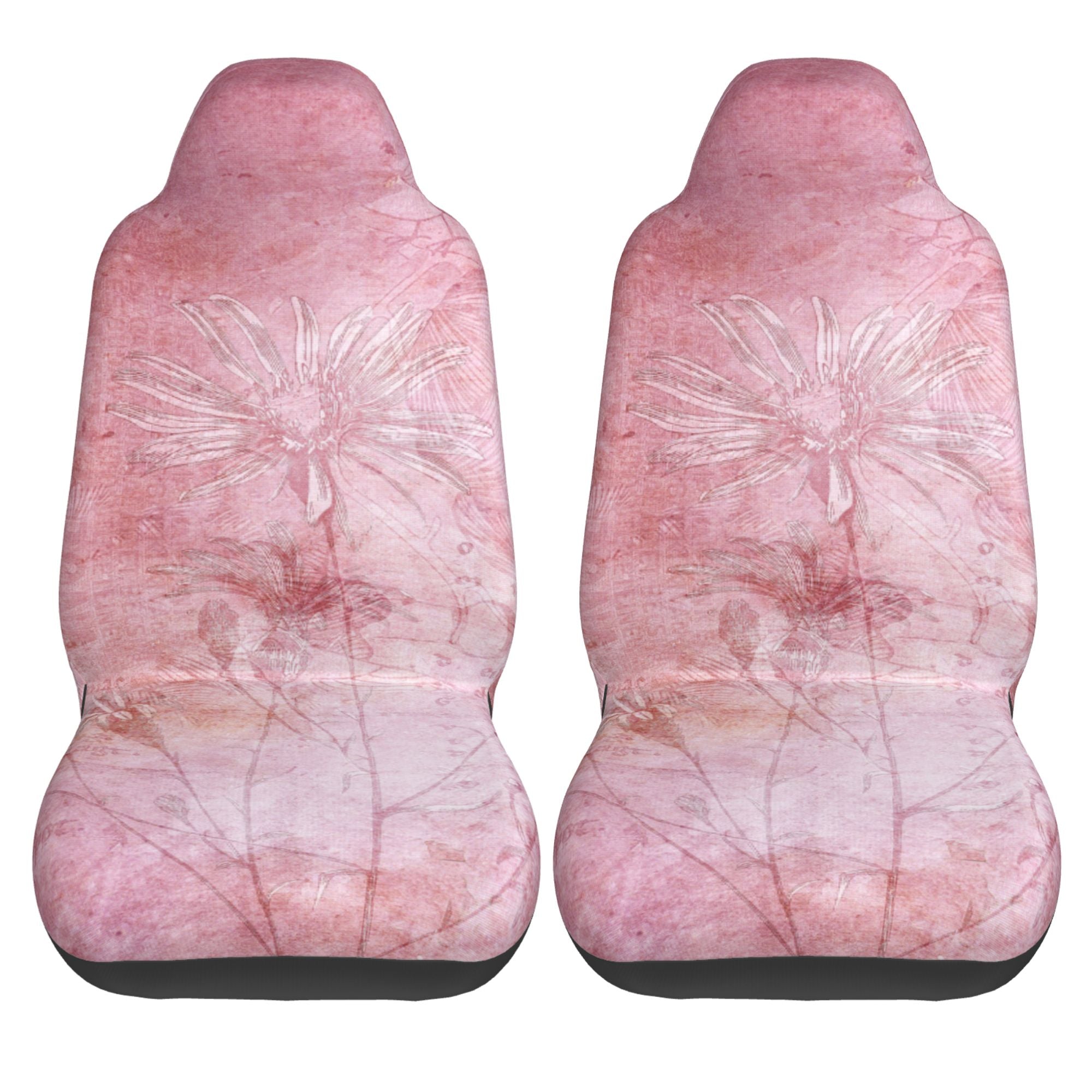 Easy to Install Car Universal Seat Cover， Pink Vintage Pattern Four Seasons Universal Front Seat Cover， 2-Piece