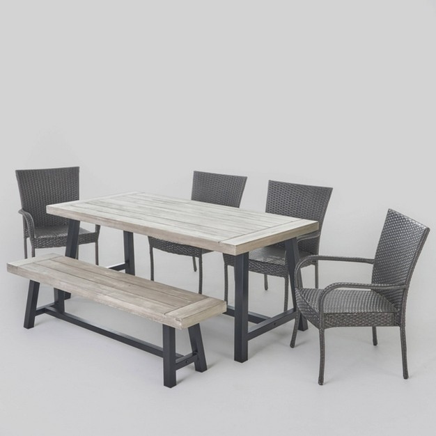 Cooper 6pc Wicker And Acacia Wood Dining Set Gray Christopher Knight Home