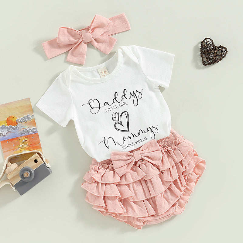 2023-02-14 Lioraitiin Baby Girl 3Pcs Father's Day Clothing Short Sleeve Round Neck Letters Print Bodysuit Tops Skirt Head Band