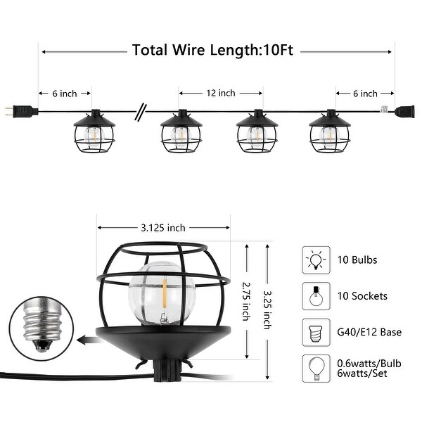 SAFAVIEH Lighting Agitha 10 FT Led Outdoor String Lights - Black Shopping - The Best Deals on String Lights | 40112474