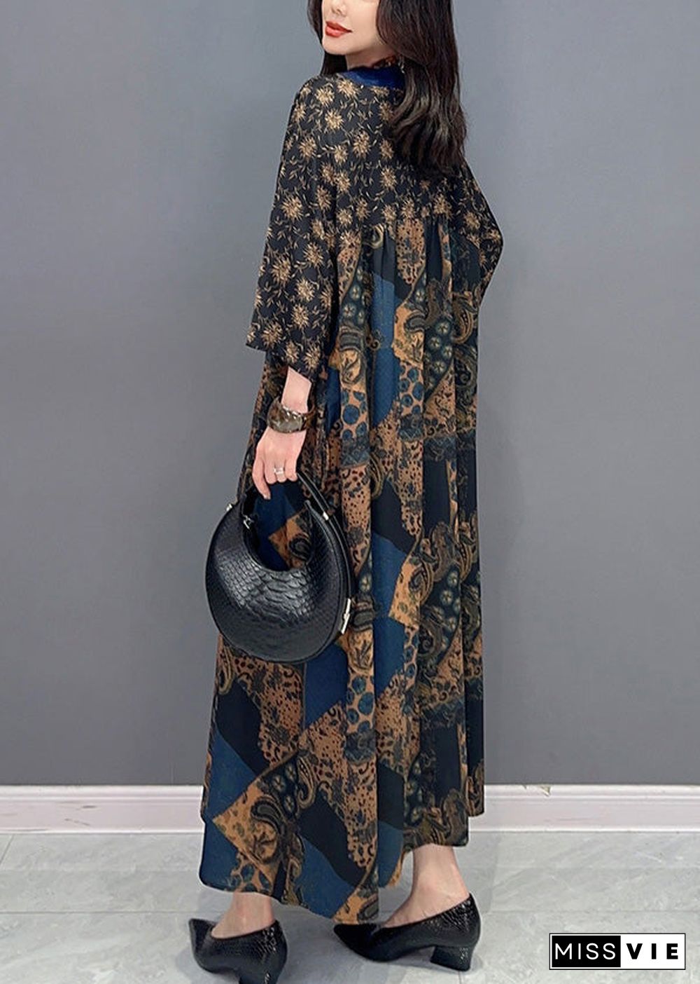 Loose V Neck Print Long Dress Summer