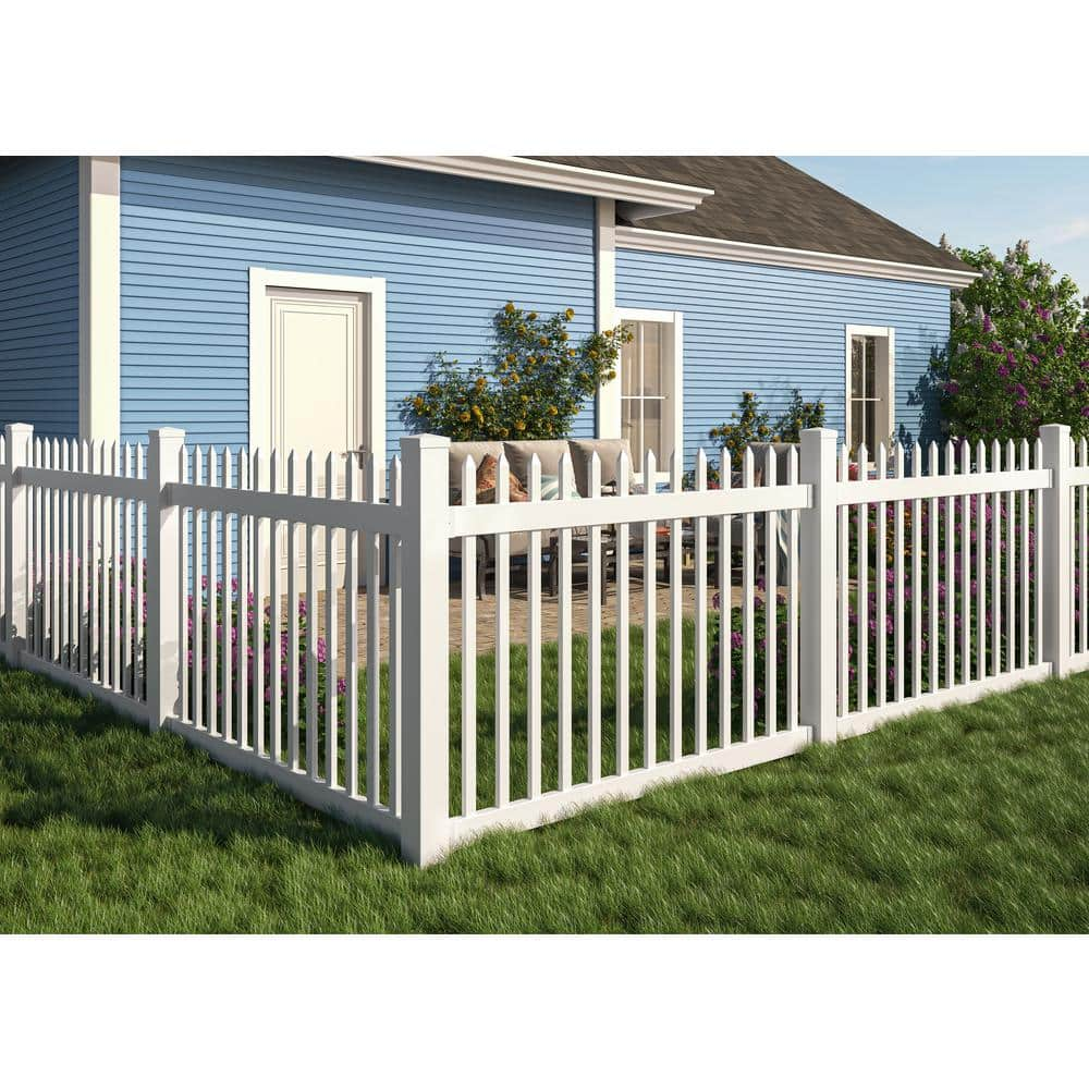 WamBam Fence No-Dig Permanent 4 ft. x 6 ft. Nantucket Vinyl Picket Fence Panel with Post and Anchor Kit BL19101