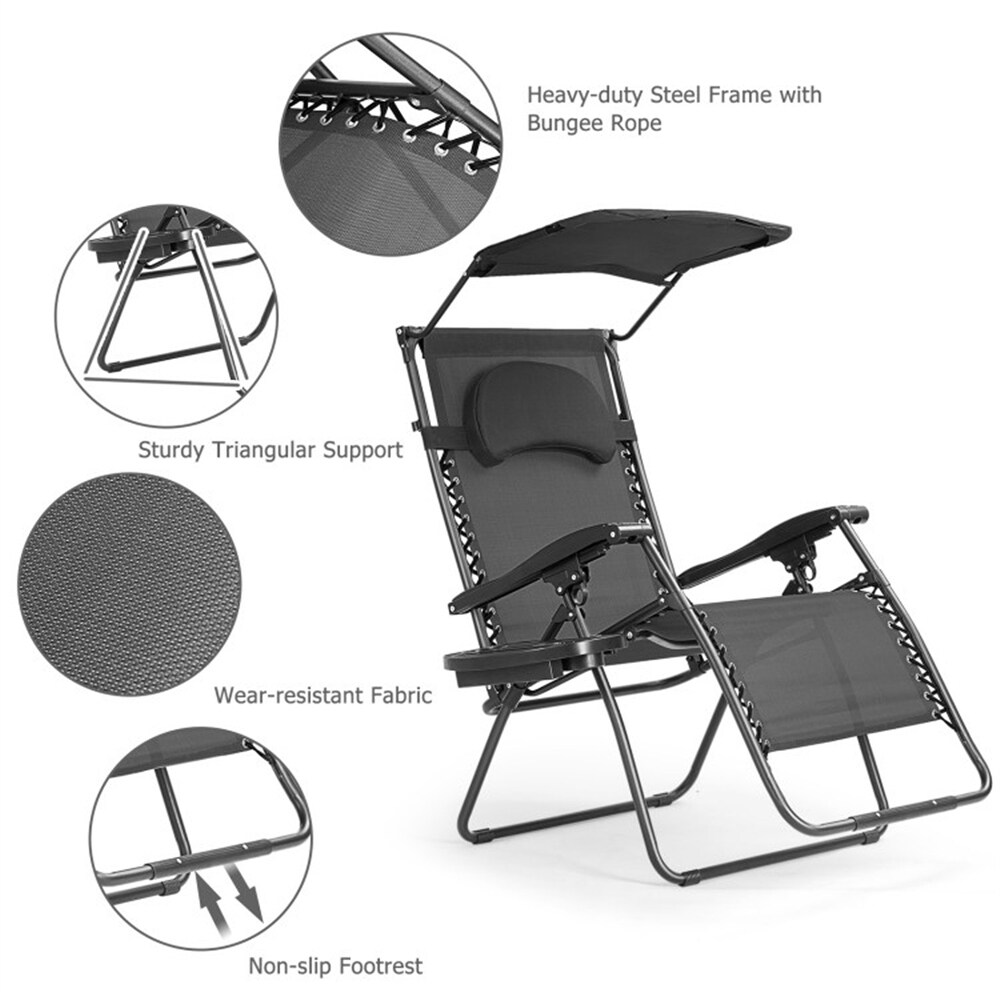 Single Folding Shade Canopy Cup Holder Recliner Lounge Chair