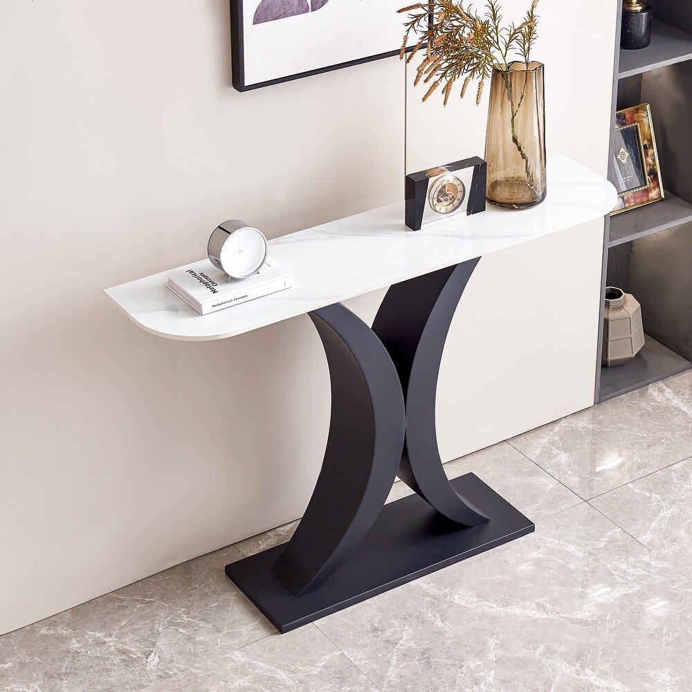 Black Modern Sintered Stone Console Table  Unique Design  Versatile Use