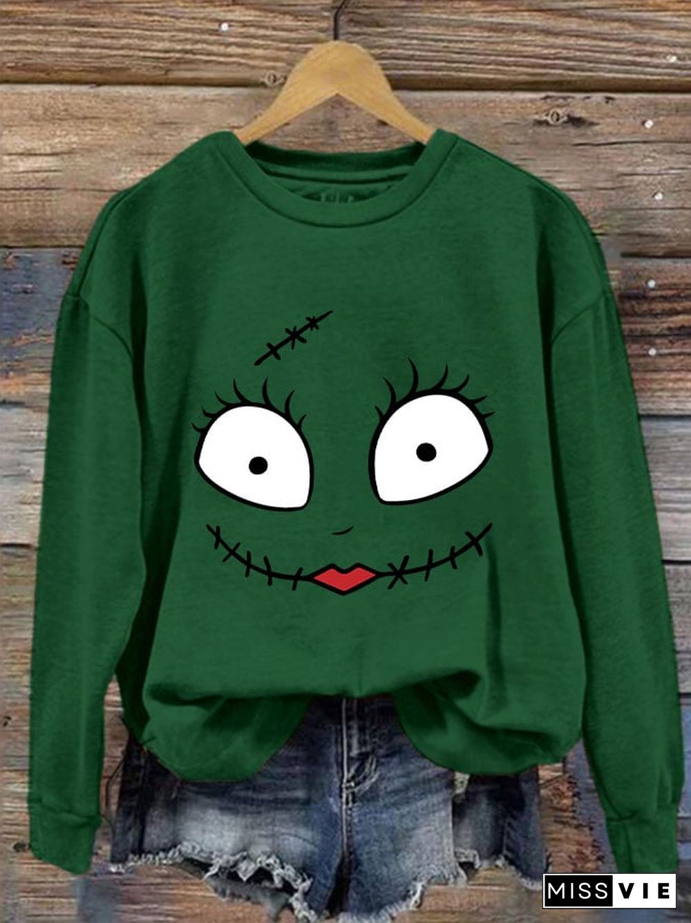 Women's Halloween Sally Happy Face Funny Sweatshirt