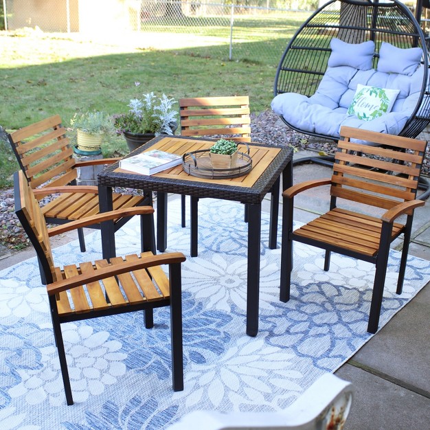 Sunnydaze Julian 5pc Resin Wicker And Acacia Wood Outdoor Patio Dining Set