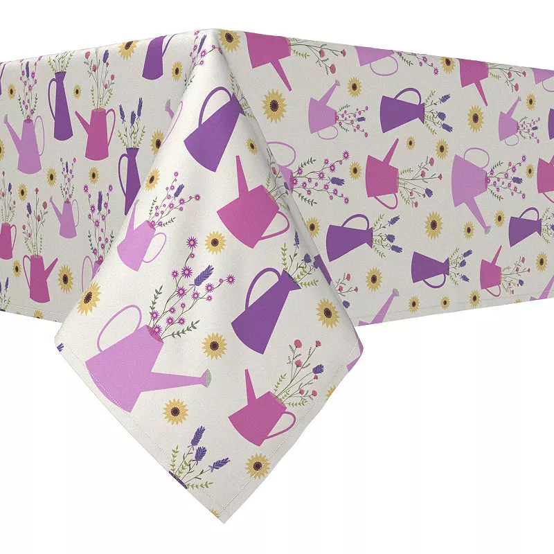 Square Tablecloth， 100% Polyester， 60x60， Wild Flowers and Purple Watering Cans