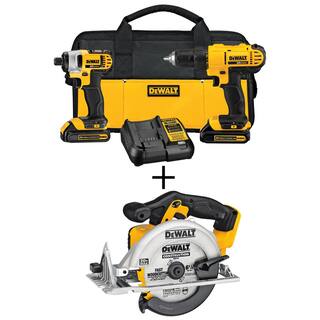 DW 20V MAX Cordless DrillImpact Combo Kit 6.5 in. Circular Saw (2) 20V 1.3Ah Batteries and Charger DCK240C2DCS391B