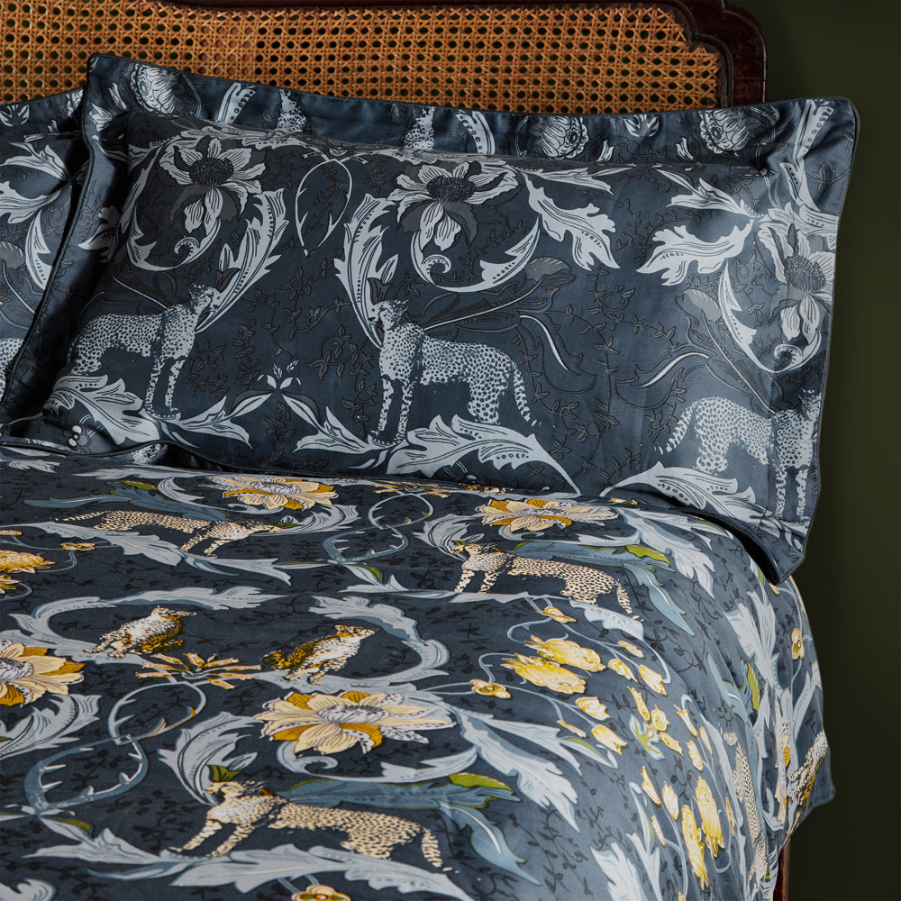 NouvillaBlueCheetahFloralPillowcaseMulticolour