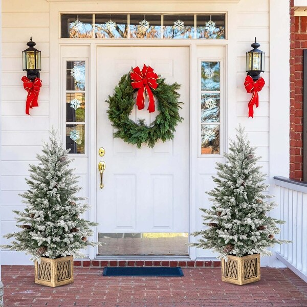 1/2 PCS 4 FT Prelit Entrance Christmas Tree Snow Flocked Xmas Tree