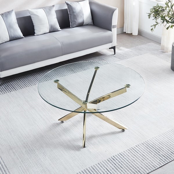 Modern Round Tempered Glass Coffee Table with Chrome Legs