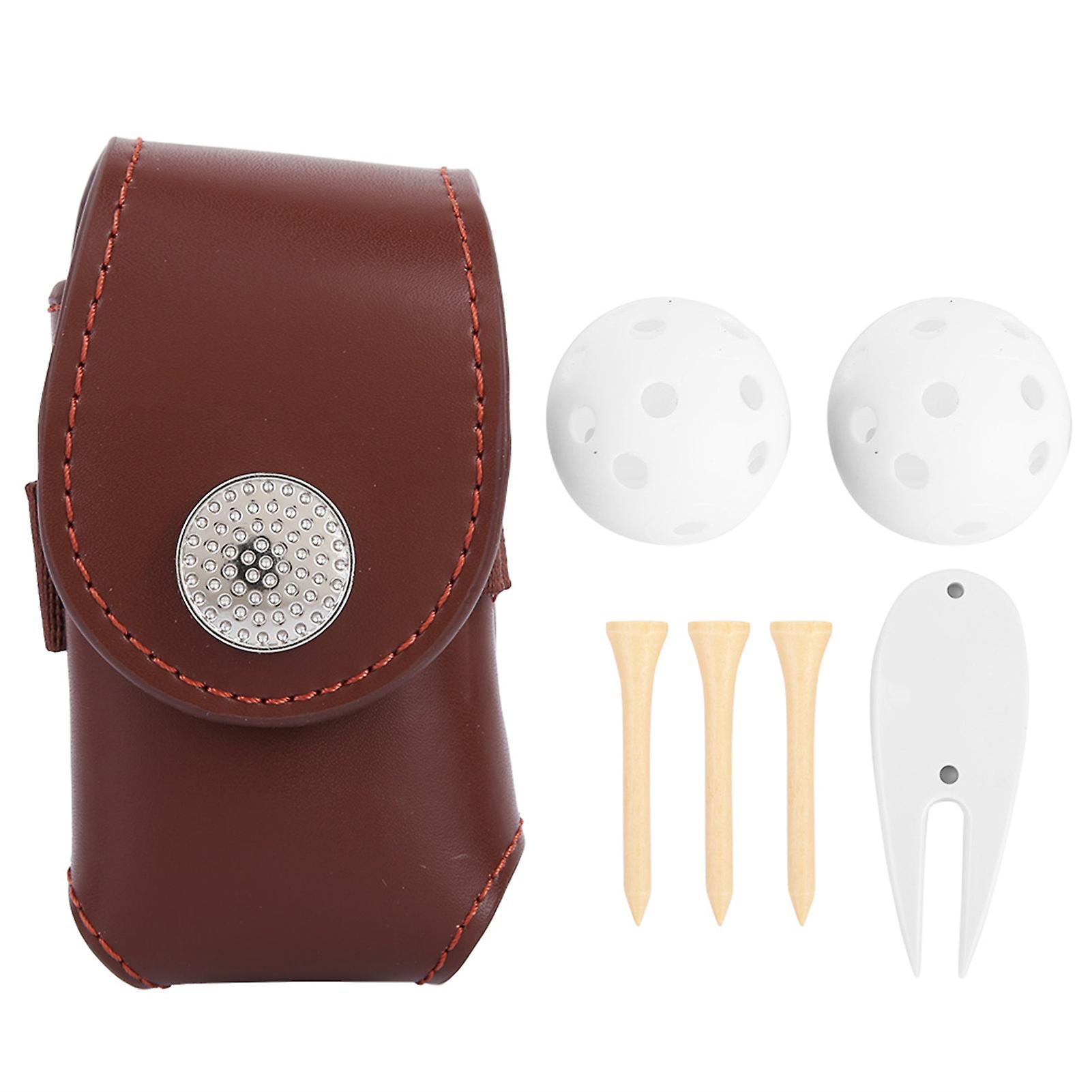 Mini Pu Golf Ball Bag Pouch Holder With Golf Ball Tee Divot Portable Golfing Accessory (brown)