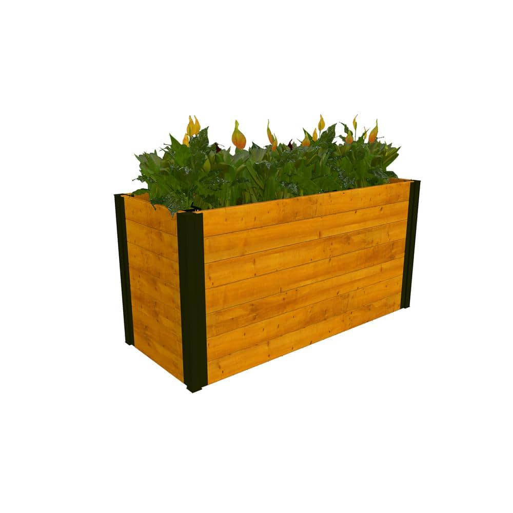 New England Arbors Vita Mezza 39quotL x 16quotW x 19quotH Small Cedar Parklette Planter Golden Brown VT17715 VT17715