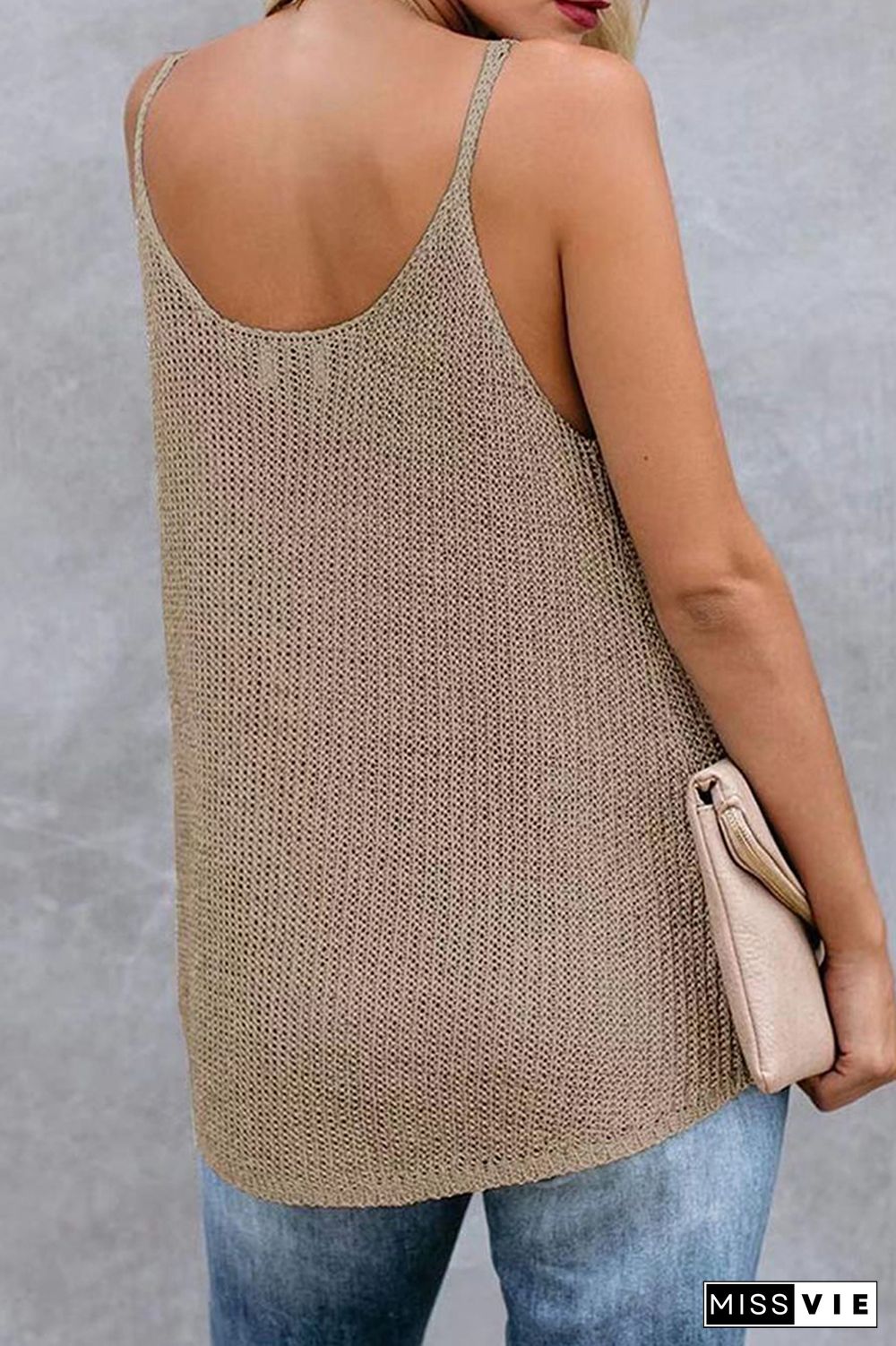 Color Block and Plain U Neck Knit Tank Top