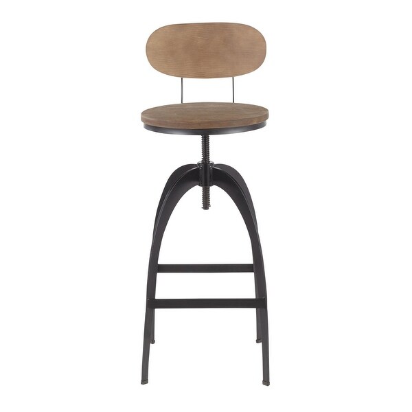 Lumisource Dakota Industrial Mid-Back Barstool in Black Metal and Medium Brown Wood-Pressed Grain Bamboo