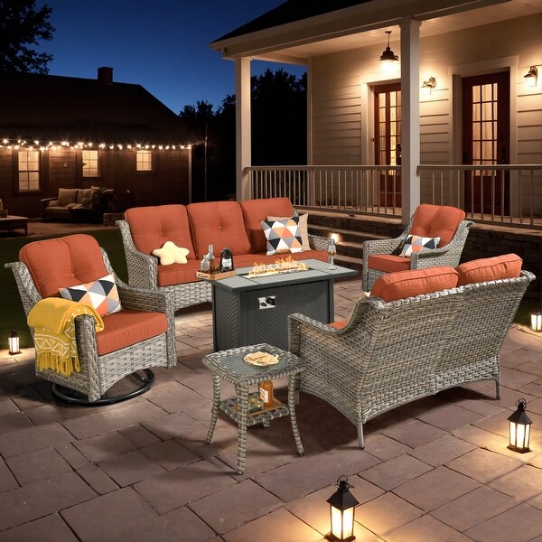 XIZZI Outdoor Rattan Wicker Patio Furniture Conversation Set with Fire Pit Table