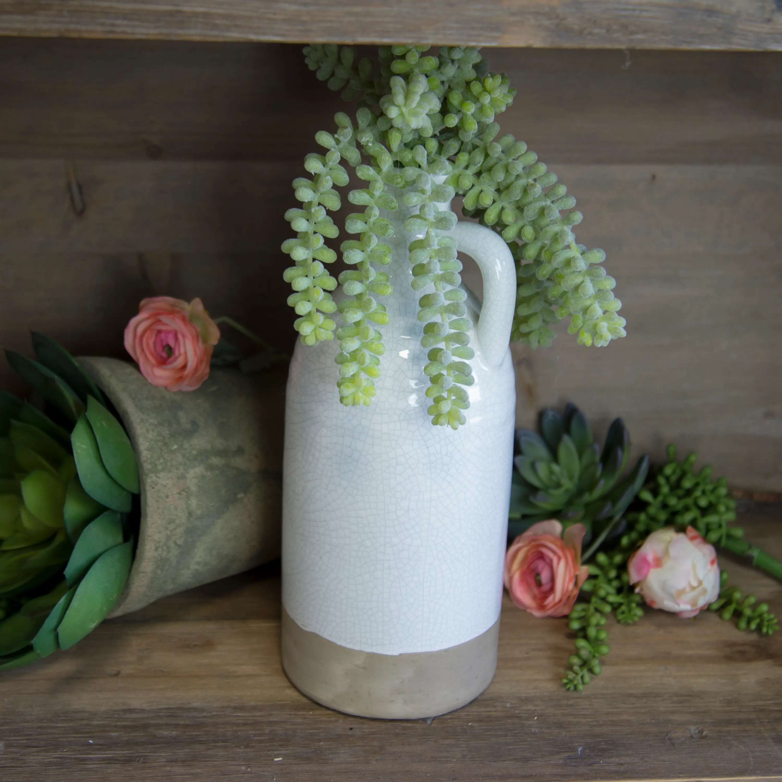 White and Brown Ceramic Jug with Handle