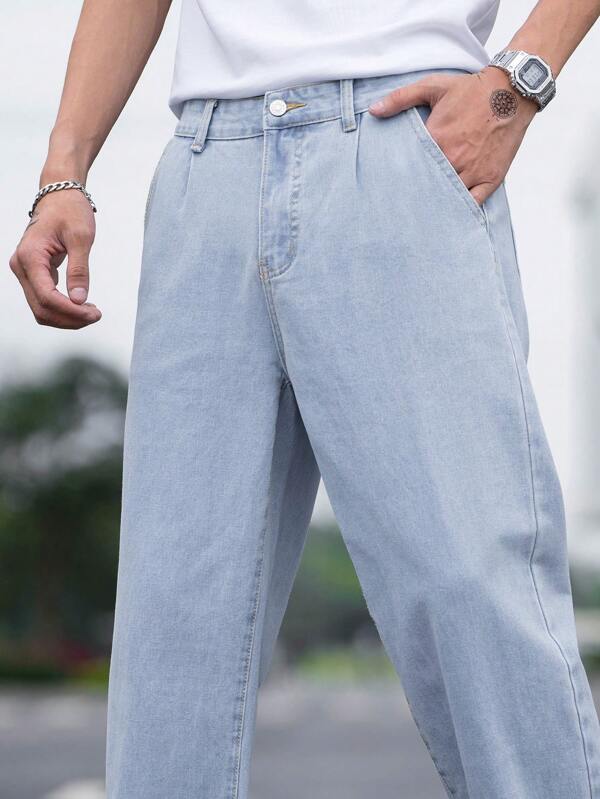 Hypemode Men Cotton Slant Pocket Loose Fit Jeans