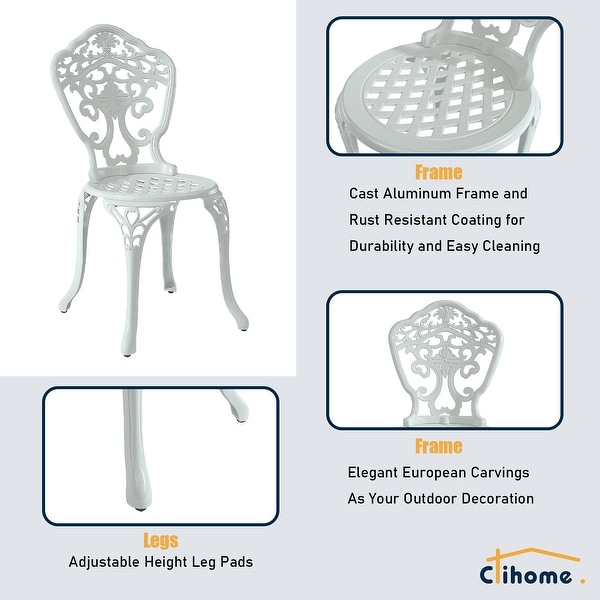 Clihome 3Piece Outdoor Cast Aluminum Bistro Set with Umbrella Hole