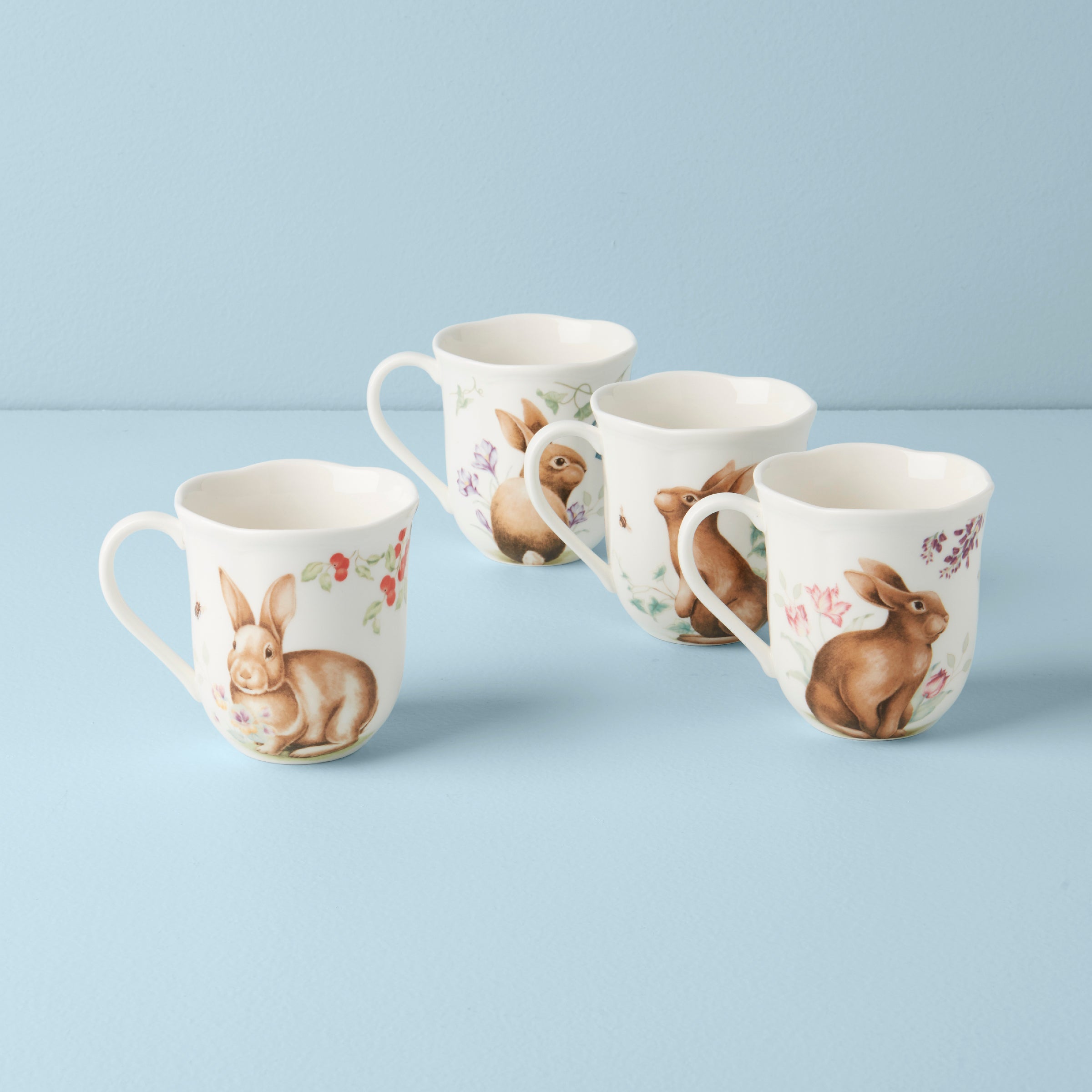 Butterfly Meadow Bunny Mugs, Set of 4