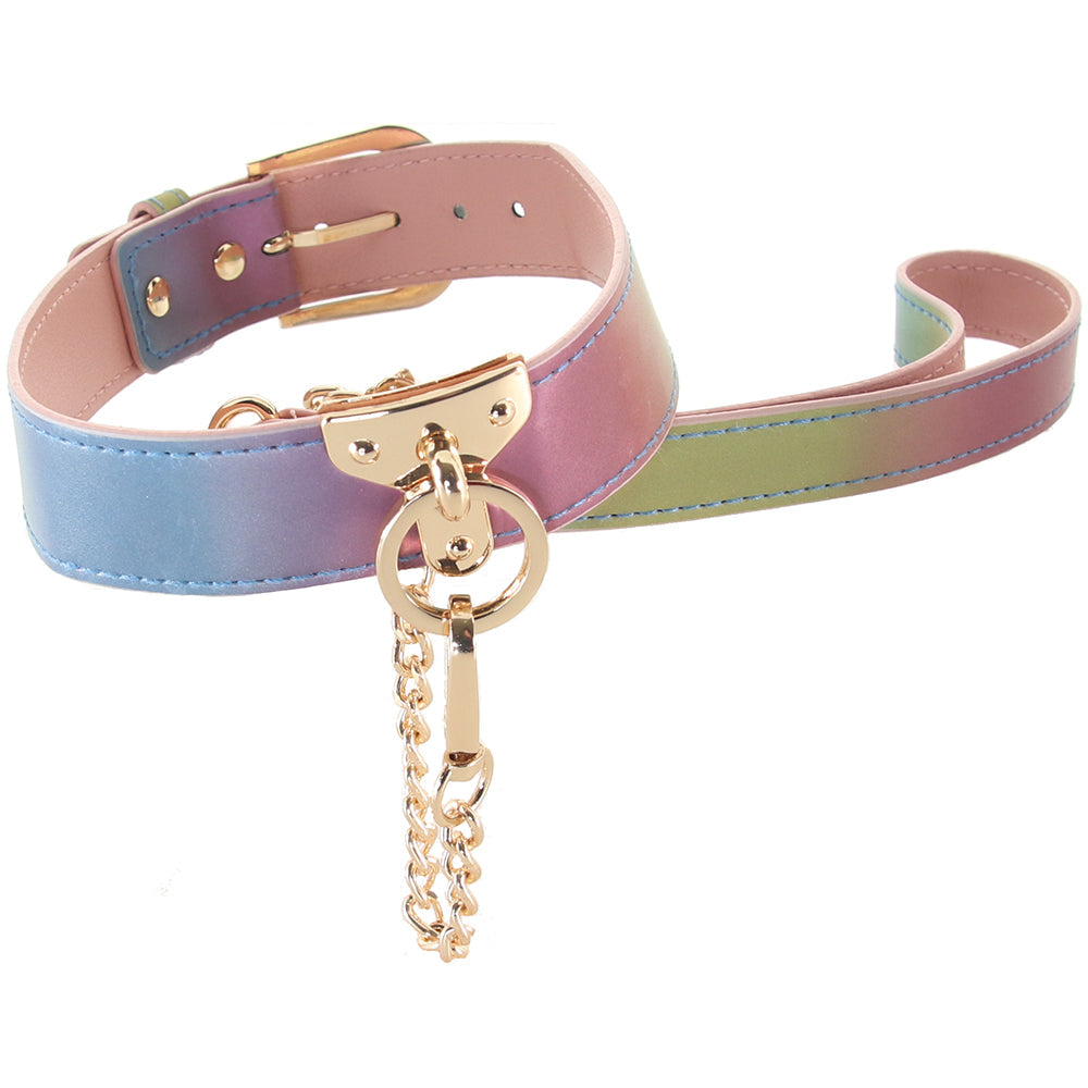 Spectra Bondage Collar & Leash in Rainbow