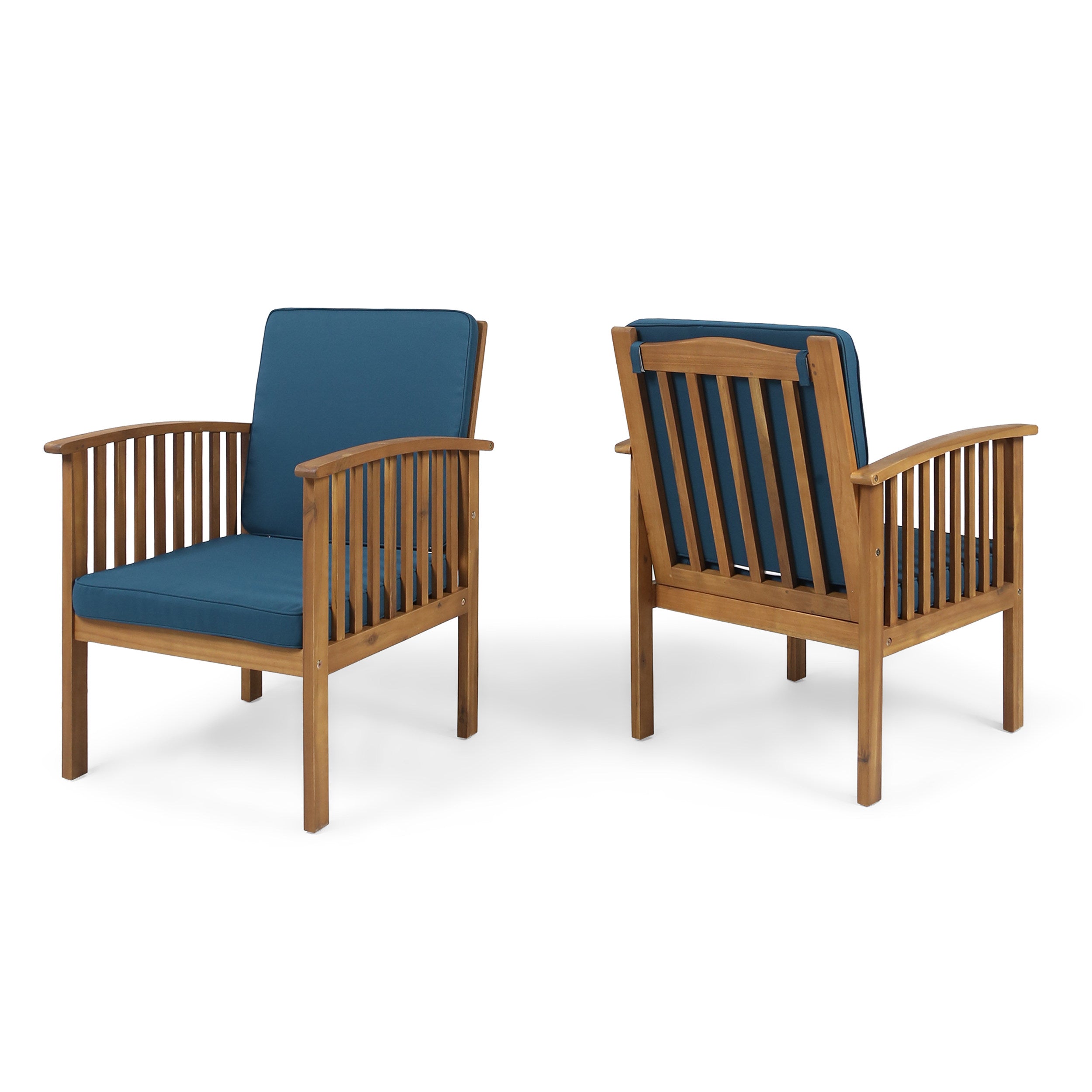 Ray Acacia Outdoor Acacia Wood Club Chairs w/ Cushions