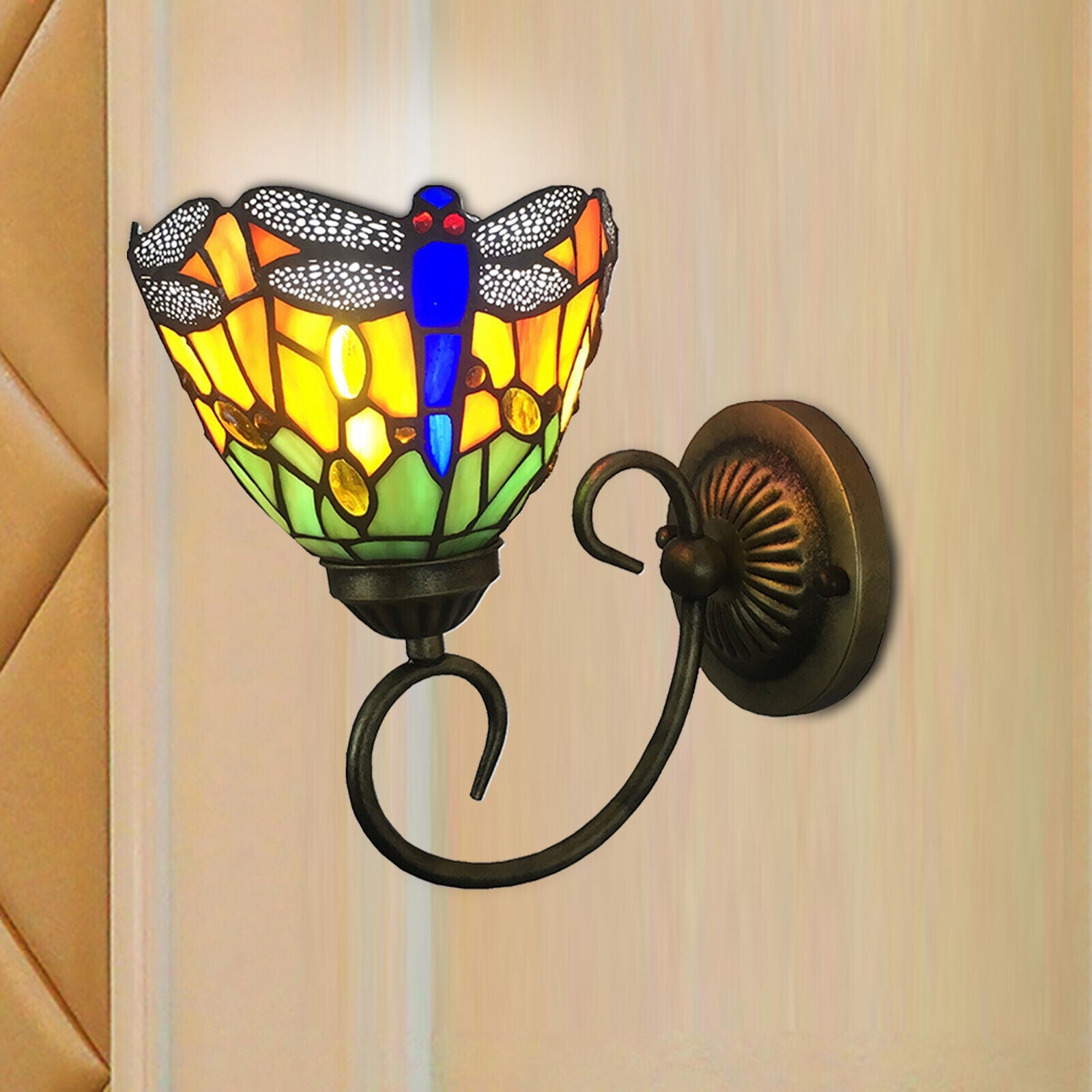  LED Wall Lamp Stained Glass Shade Hanging Light Fixture Large Design Suitable for Study Room Restaurant Bar E27 (Bulb Not Included)