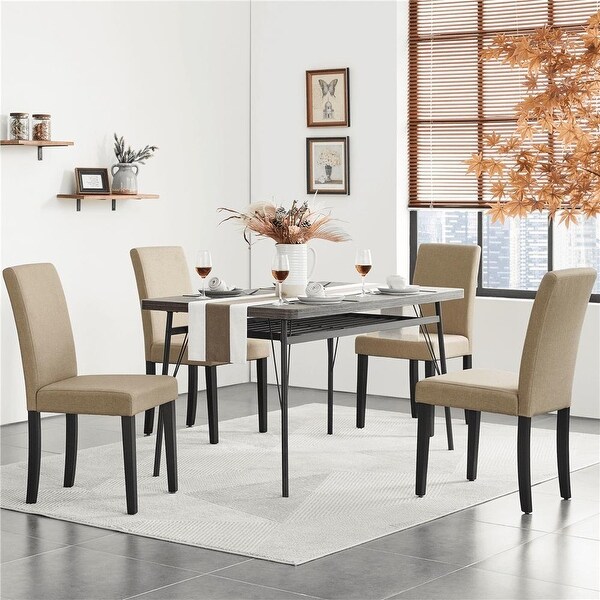 4pcs Fabric Upholstered Parson Dining Chairs for Home， Dark Gray